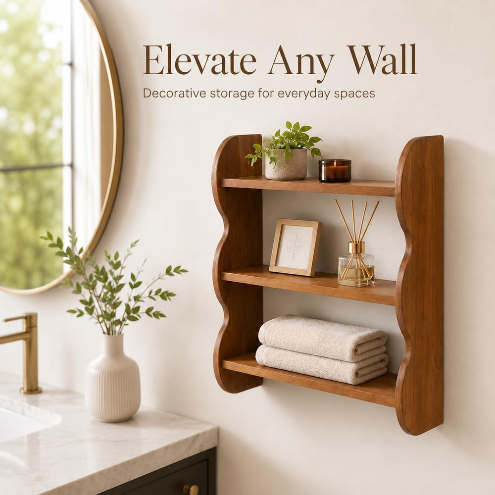 Solid Wood Floating Shelves for Wall, 3 Tier Rustic Vintage Wall Mounted Shel...