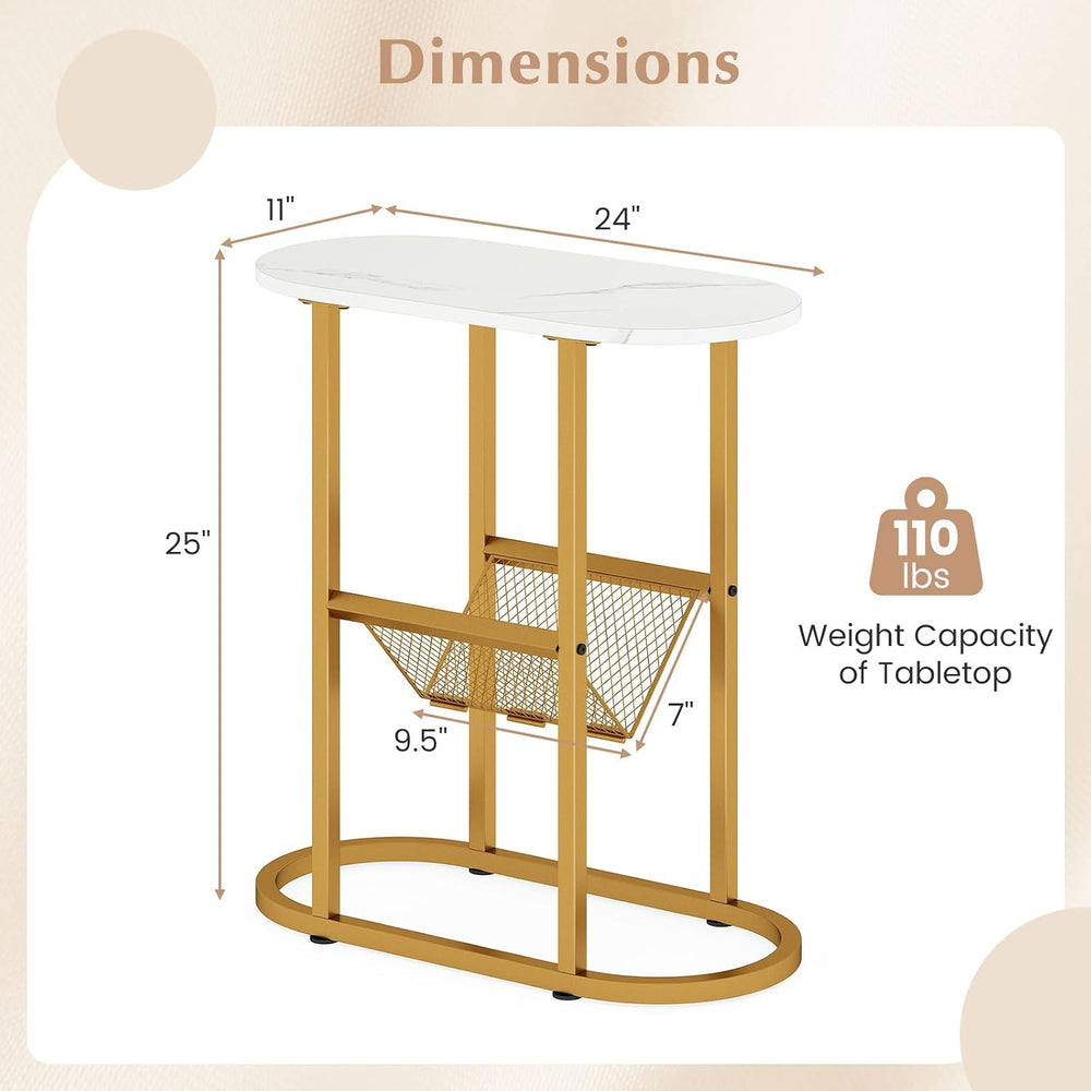 Giantex Oval Narrow Side Table, Small End Table with Magazine Rack Sling Hold...