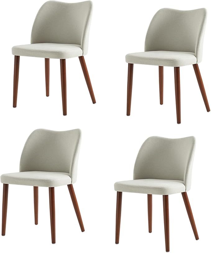 Dining Chairs Set of 4, Upholstered Kitchen Dining Room Chair Set Morden Accent Side Dinner Chair with Curved Padded Back Wood Legs for Restaurant/Cafe, Grey