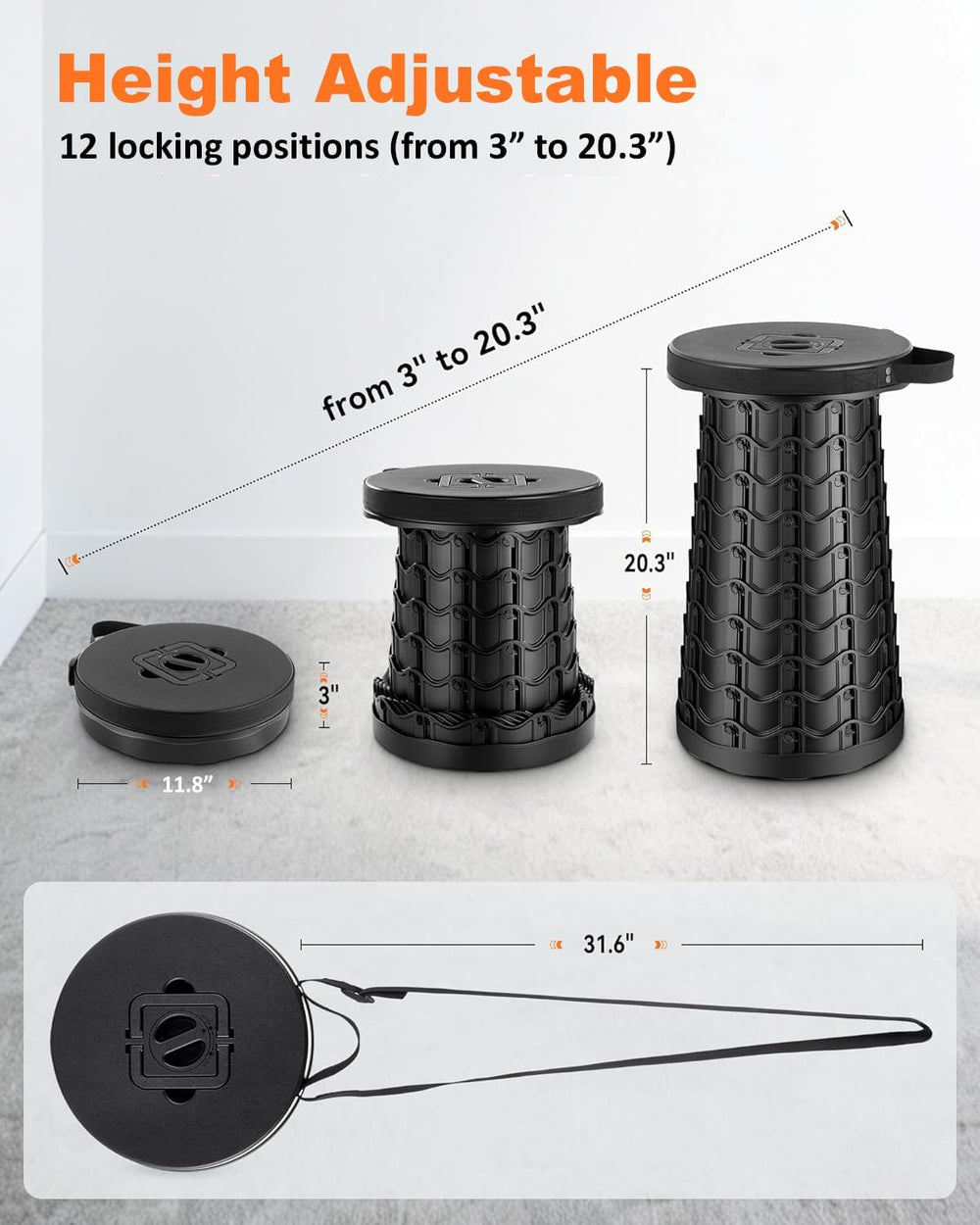 Outward Gear 2026 Upgraded 20.3" Tall Collapsible Stool Extra Large Stur...