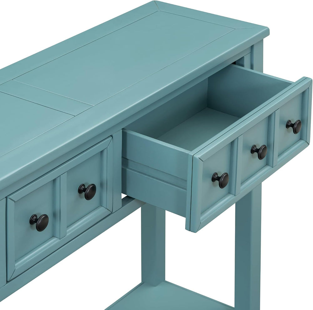 Merax 60" Long Entryway Table with 2 Size Drawers, Turquoise Green | Rus...