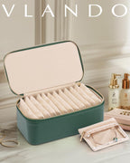 VLANDO Jewelry Travel Case,Travel Jewelry Organizer with Clear Velvet Jewelry Bags Zipper Pouch for Women Girl Gift-Green 12Pcs