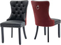 Velvet Dining Chairs Set of 2, High-end Tufted Upholstered Dining Chair with Ring Pull and Solid Wood Legs, Modern Dining Room Chairs for Dining Room, Black PU & Burgundy Velvet