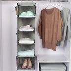 5 Shelves Hanging Closet Organizer, 2 Pack Hanging Storage with 6 Side Pockets for Clothes Bags, 43"x12"x12"(Gray)