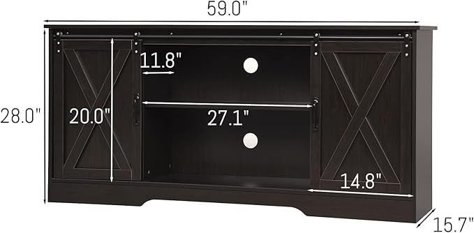 4 EVER WINNER Farmhouse TV Stand for 65 Inch TV, Espresso Entertainment Cente...