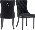 Velvet Dining Chairs Set of 2, Upholstered Dining Room Chairs with Nailhead Trim, Sillas de Comedor Modernas 2, Wooden Kitchen Chairs for Dining Room, Living Room, Kitchen, Bedroom, Black