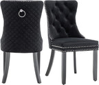 Velvet Dining Chairs Set of 2, Upholstered Dining Room Chairs with Nailhead Trim, Sillas de Comedor Modernas 2, Wooden Kitchen Chairs for Dining Room, Living Room, Kitchen, Bedroom, Black