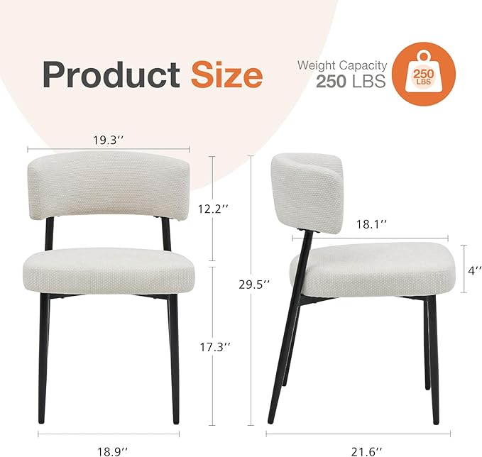 Sweetcrispy Dining Chairs Set of 4, Boucle Fabric Modern Mid Century Round Ki...
