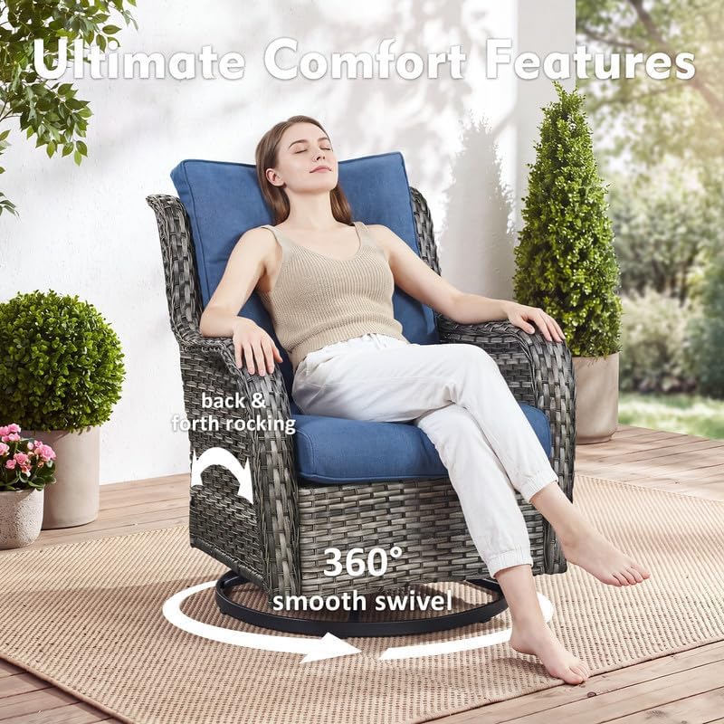 Rilyson 5 Pieces Outdoor Wicker Patio Furniture Set with Ottoman Blue
