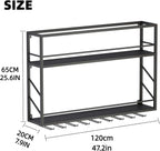 Wall Mounted Wine Rack with Glass Holder，Stylish Mini Floating Bar Shelves for Liquor Bottle Display in Dining Room, Kitchen, Living Room (47.2”W x 26”H x 7.8”D)