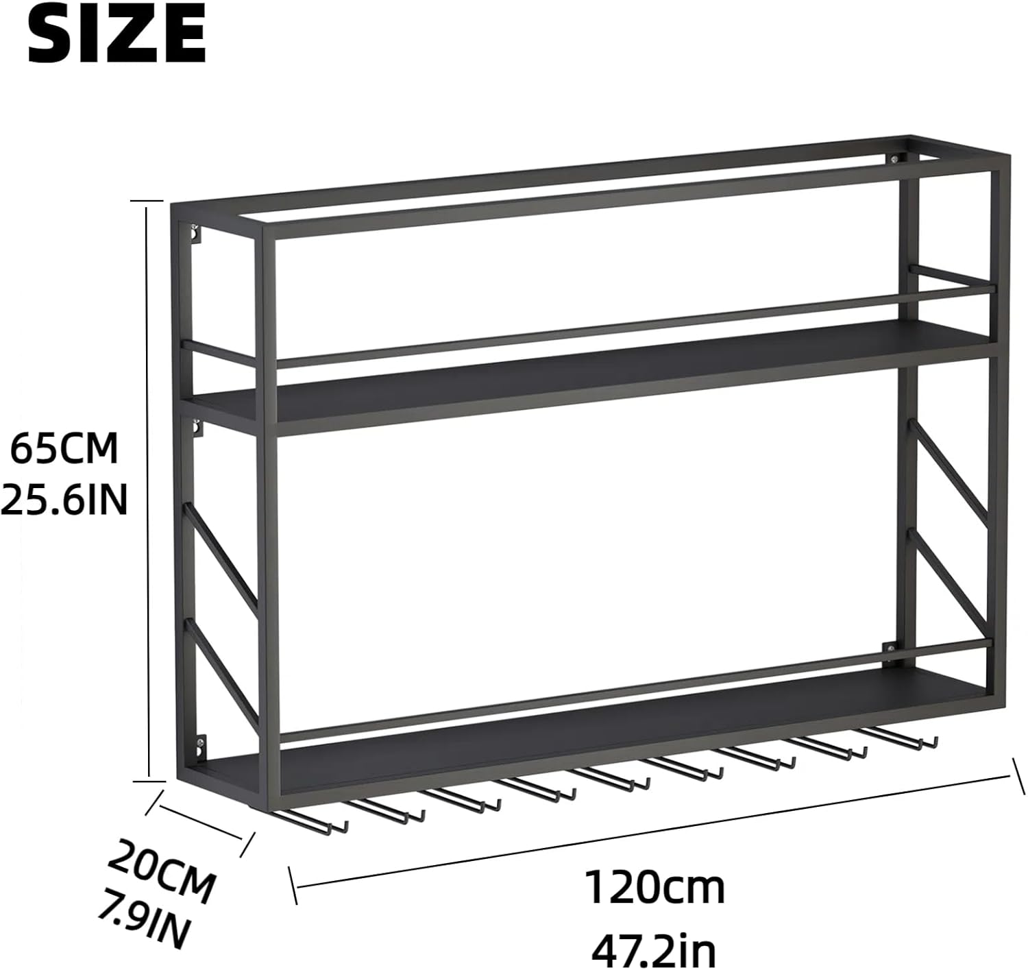 Wall Mounted Wine Rack with Glass Holder，Stylish Mini Floating Bar Shelves for Liquor Bottle Display in Dining Room, Kitchen, Living Room (47.2”W x 26”H x 7.8”D)