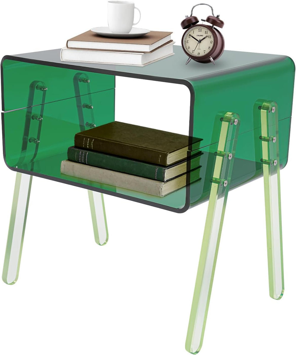 Acrylic Side Table, 2-Tier End Table with Open Storage for Small Spaces, Nigh...