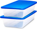 HOMZ 2-Pack Snaplock, Large Clear Plastic Storage Organizer Bins w/Lids, 41 Quart, Blue - Stackable Container Boxes for Bedroom, Bathroom, Garage, and Office Organization