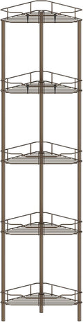 5 Tier Floor Standing Corner Shower Caddy Organizer Shelf with Hooks, Bathroom Shelves Stand Rack, Bronze