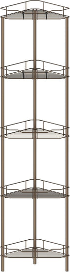 5 Tier Floor Standing Corner Shower Caddy Organizer Shelf with Hooks, Bathroom Shelves Stand Rack, Bronze