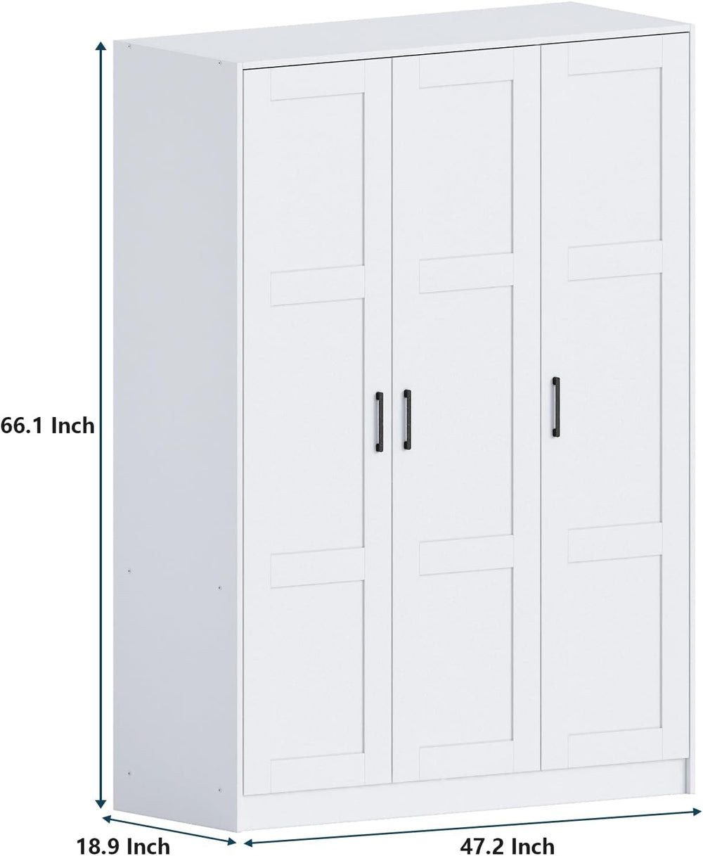 Fenghua Lizhi 3 Doors Wooden Wardrobe Closet Armoire, White Storage Cabinet f...