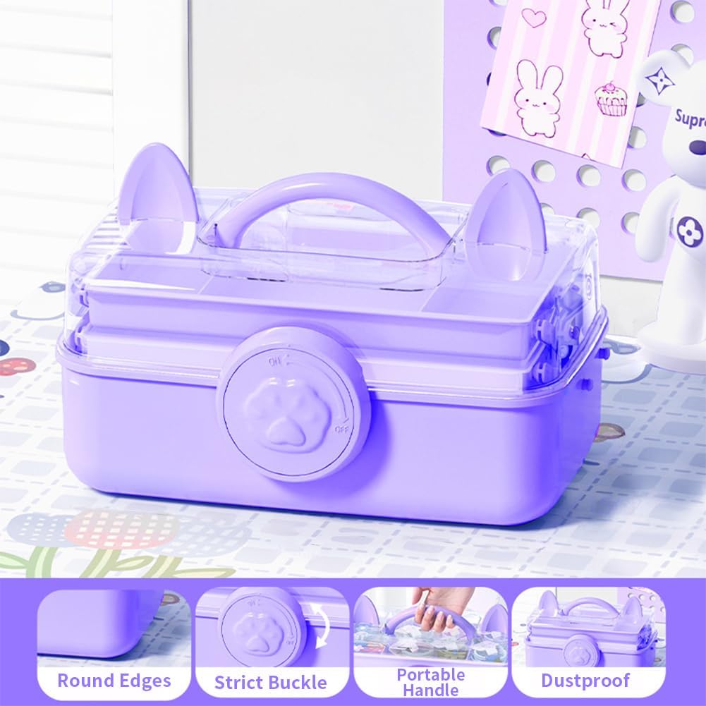 Bow Knot Hair Accessories Organizer Box - Cute Dust Proof Childrens Jewelry Storage Box, 3 Layers Plastic Storage Box for Clips, Headbands, Bands, Jewelry, etc