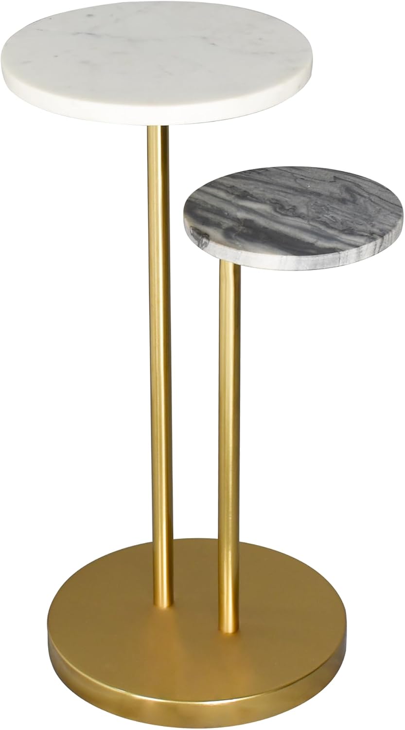 Transitional Drink Table, Gold & Gray – Small Accent Side Table for Livin...