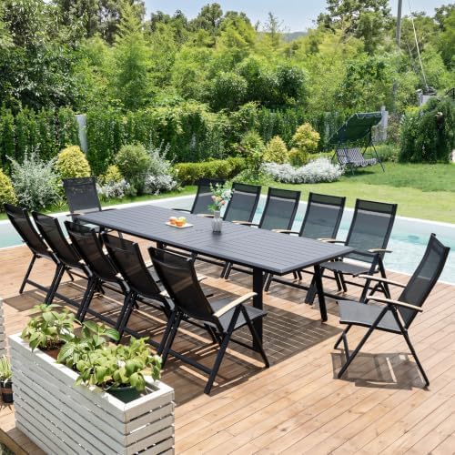 Pellebant 13PCS Outdoor Dining Set for 12, Aluminum Table & Foldable Chair