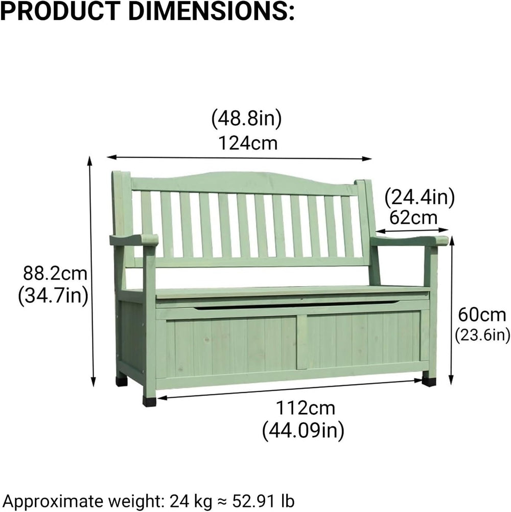 48in Wooden Outdoor Storage Bench, 2-Seater Patio Garden Bench with Backrest ...