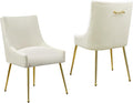 Velvet Dining Chairs Set of 2 Gold Legs,Upholstered Velvet Accent Chairs, Pleated Back Design & Gold Pull Handle, Mid Century Modern Chairs for Dining/Kitchen/Living Room,Beige