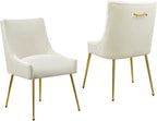 Velvet Dining Chairs Set of 2 Gold Legs,Upholstered Velvet Accent Chairs, Pleated Back Design & Gold Pull Handle, Mid Century Modern Chairs for Dining/Kitchen/Living Room,Beige