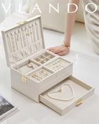 Vlando 3 Layer Jewelry Box - Women Jewelry Box with Retractable Tray - Jewelry Organizers with Drawer for Necklaces, Rings, Bracelets, Earrings, Gift for Couples Mom Girls - Could White