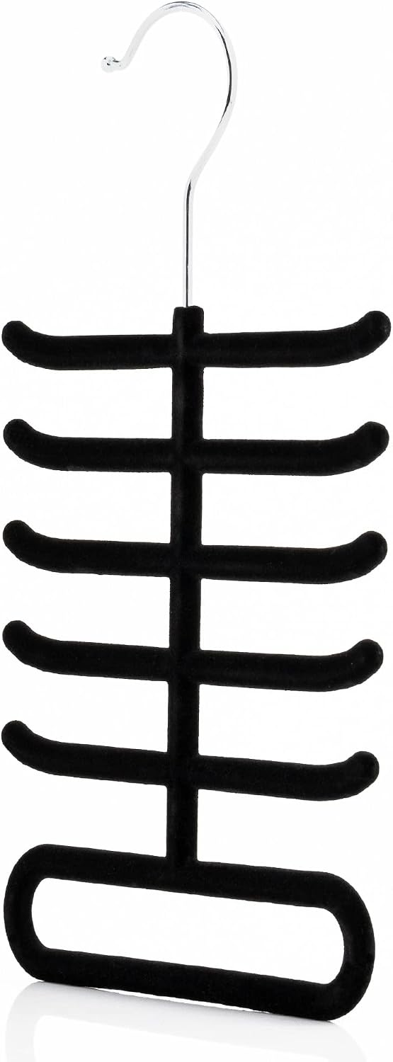 Hangerworld Single Black Flocked Tie Rack & Belt Organiser Non-Slip Coat Clothes Accessory Hanger, Metal