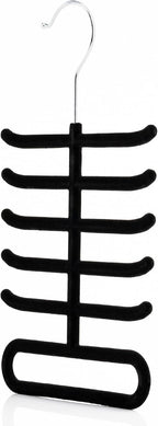 Hangerworld Single Black Flocked Tie Rack & Belt Organiser Non-Slip Coat Clothes Accessory Hanger, Metal