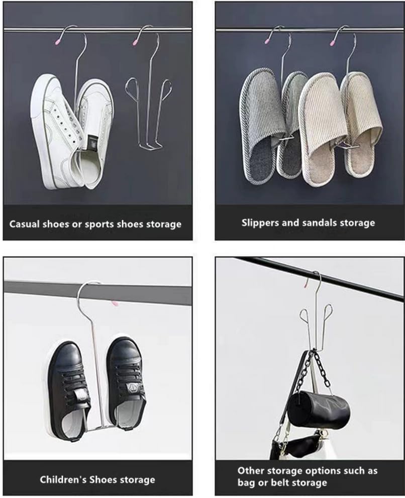 Leoyoubei 5 Pack Stainless Steel Shoes Hanger Drying Rack for Dehumidifying Hanging Leather Shoes,Double Hook Design Drying Shelf Storage Organizer,Closet Organizer Storage