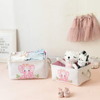 Pink Basket Elephant Storage Bins for Kids, Gift Box for Baby,Collapsible Storage Basket for Toys Clothes,Fabric Laundry Baskets for Baby/Kids/Nursery Room (Medium, Pink Elephant)