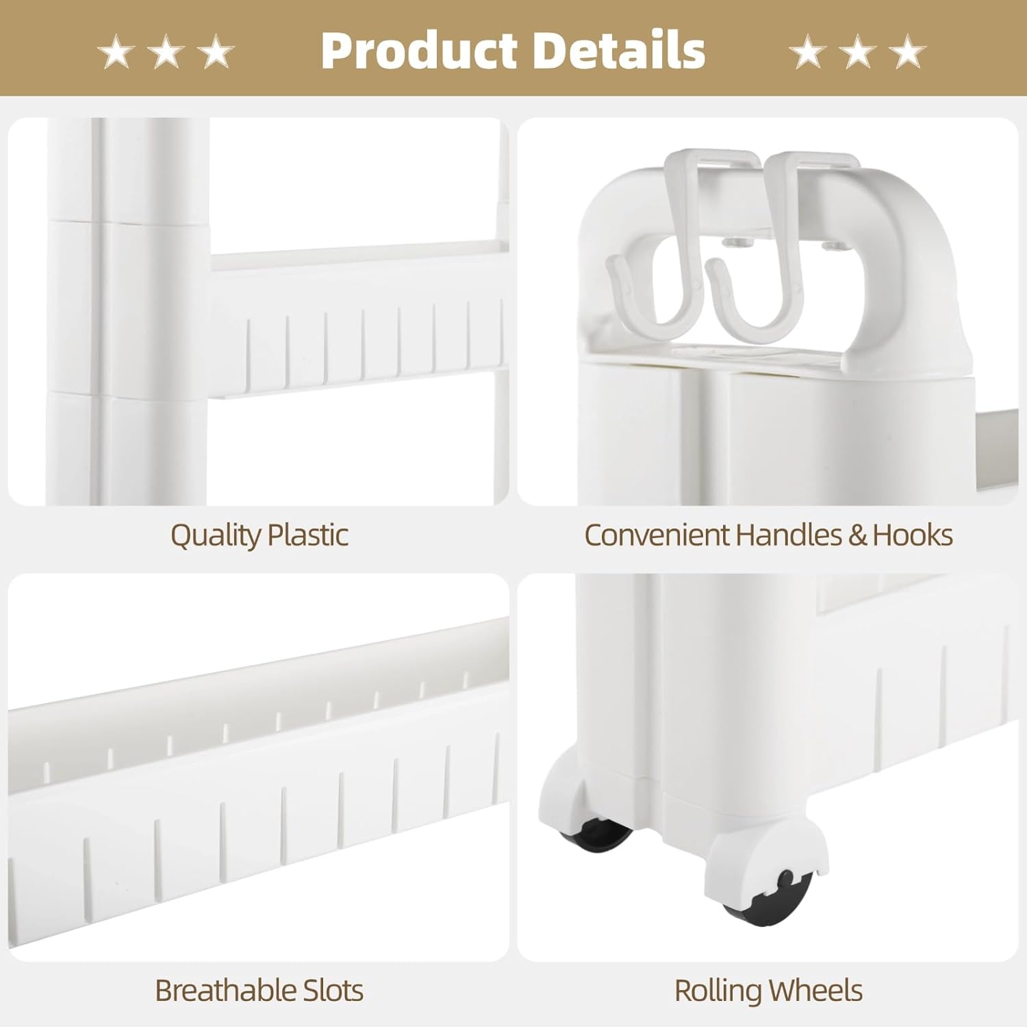 3 Tiers Slim Rolling Storage Cart, 3.5 Inches Slim Slide out Bathroom Organizer Cart, Tiered Storage Rack with Wheels, Narrow Mobile Utility Cart for Laundry Room, Kitchen, Office, Sturdy Room