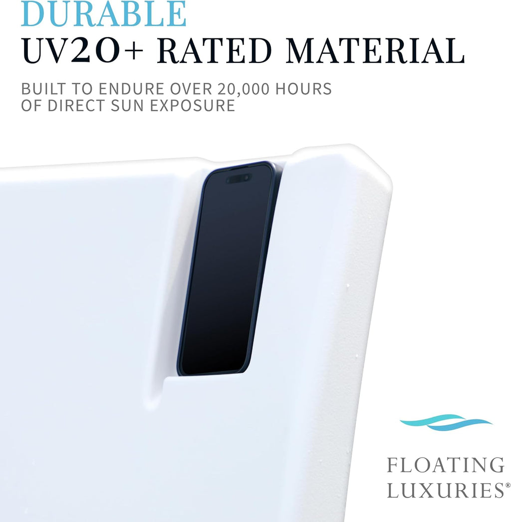 Kai Shelf Pool Lounger, Arctic White, Single | For Tanning Shelves Up to 9 in Deep | Built-In Cup and Phone Holder | UV20+ Rated Material | Drain Port | 73.5 x 26.5 Inches