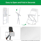 100pcs Folding Chair, Plastic Chairs with 330-Pound Capacity, Easy to Fold and Store Suitable for Indoor & Outdoor, Wedding, Party, Restaurant, Meeting Room, Patio and Garden, White