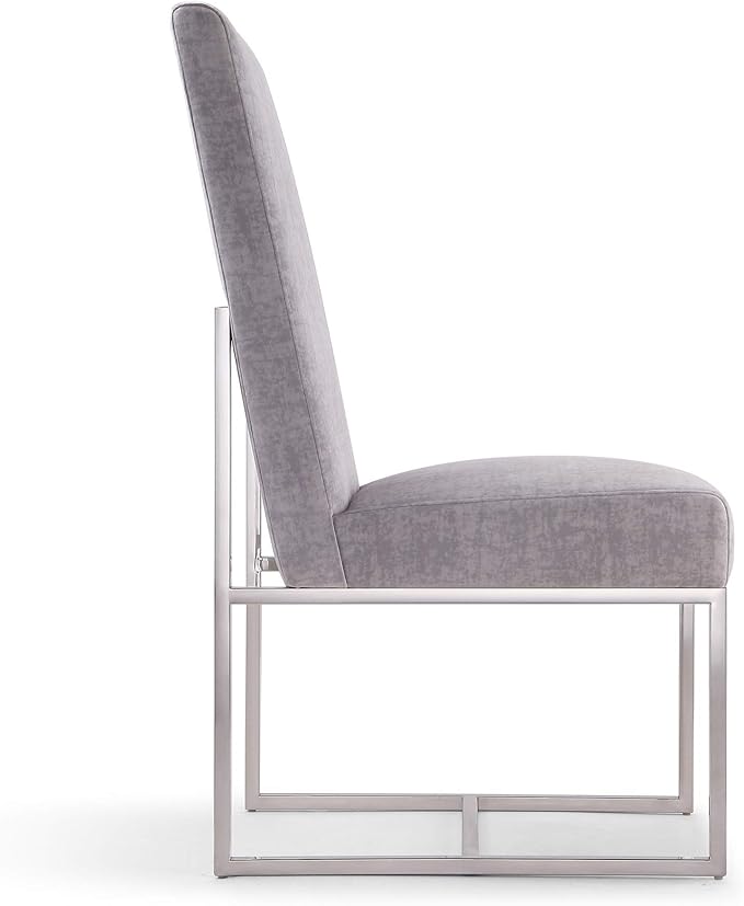 Manhattan Comfort Element Modern Velvet Dining Chairs, High Density Foam, Chrome Finish Stainless Steel Frame, High-Back, Fully Assembled Industrial Chic Accent Furniture, Set of 2, Grey