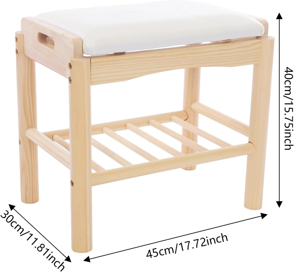 Shoe Bench with Cushion, 2-Tier Bamboo Shoe Rack Bench, Entryway Shoe Storage...