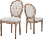 Nrizc French Country Dining Chairs Set of 2, Farmhouse Dining Chairs with Round Button Back, Solid Wood Legs, Oval Side Chairs for Kitchen/Bedroom/Dining Room
