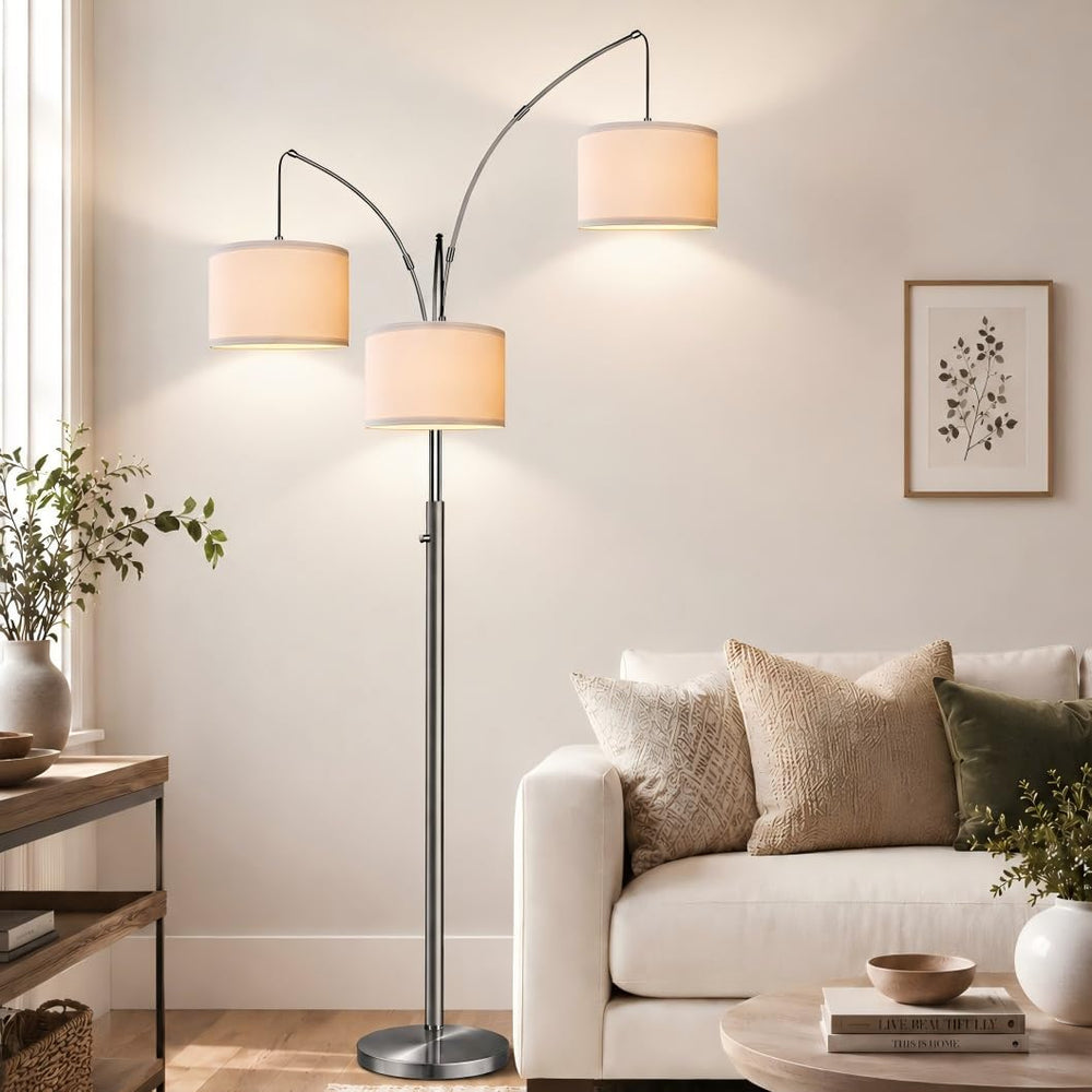Nintiue Dimmable Floor Lamp - 3 Lights Brushed Nickel Arc Floor Lamps for Liv...