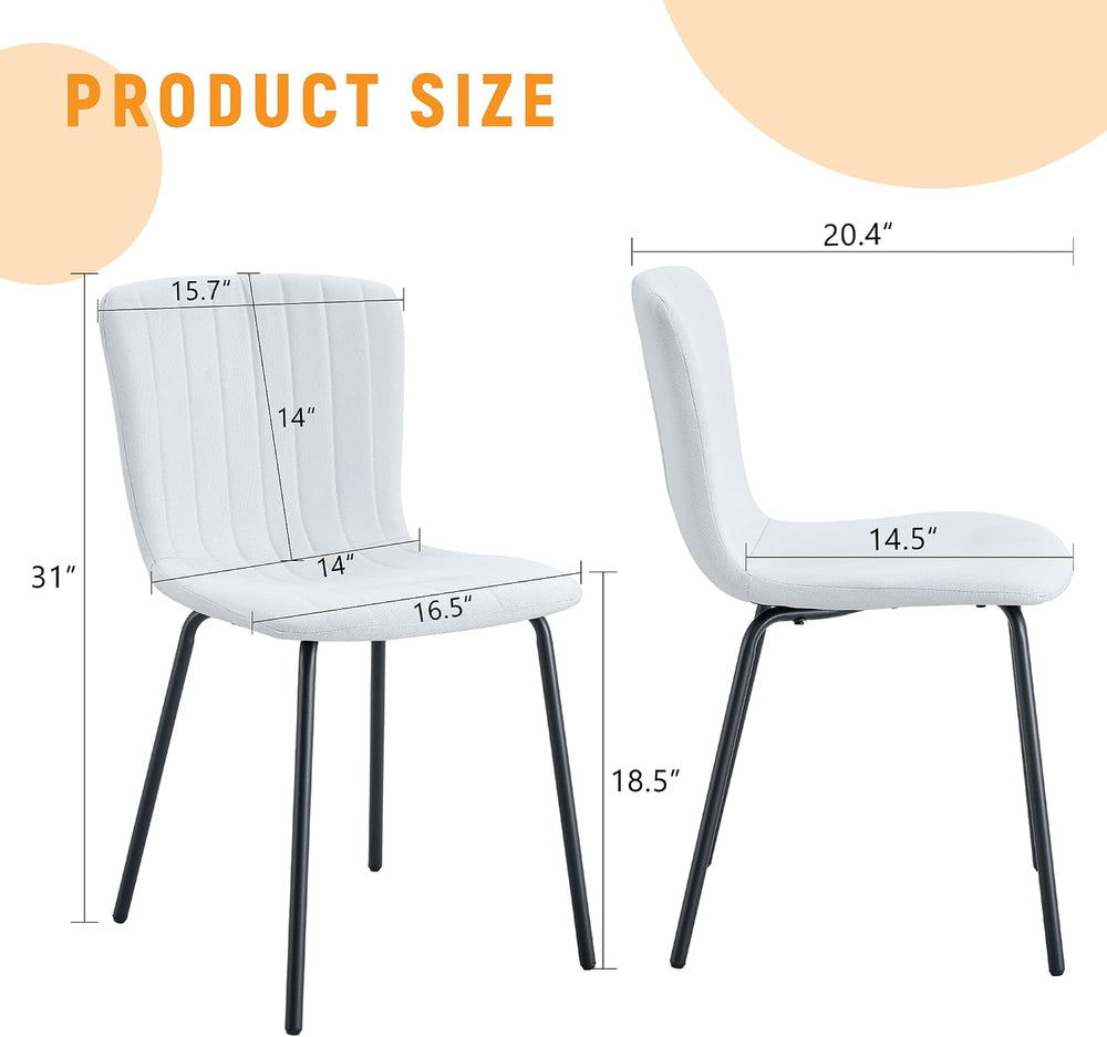 Dining Chairs Set of 4, White Linen Kitchen Chairs Heavy Duty Restaurant Chai...