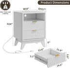 Fluted Nightstand with Charging Station, 18" Modern End Table with Storage Drawers, Bedside Table for Bedroom, White (1 Piece)