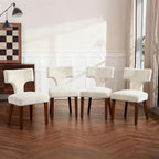 Soft Padded Dining Chairs Set of 4, Modern Farmhouse Upholstered Chairs with Linen Fabric & Rubber Wood Legs, Ergonomic Armless Seats for Dining Room Kitchen Living Room (Beige)