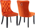 Velvet Dining Chairs Set of 2, Upholstered Dining Room Chairs with Back Ring Pull Trim and Solid Wood Legs,Tufted Wingback Kitchen Chair Perfect for Dining Room,Living Room,Kitchen(Orange)
