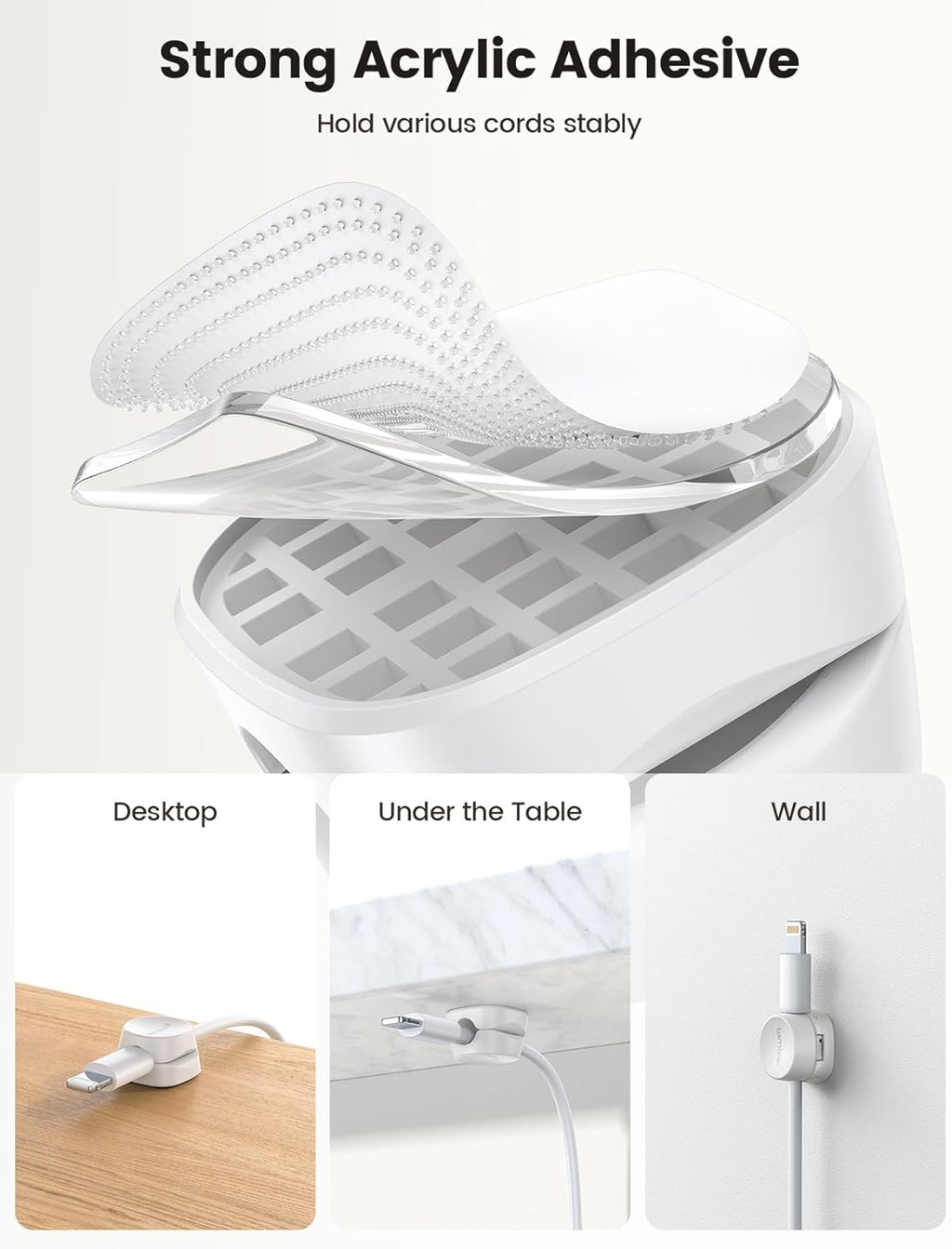 8Pack Cord Organizer [1s Lock] Spring Cable Management Clips - Lamicall Desk Cord Holder, Adhesive Cute Round Cable Clip, Phone Charger Wire Organizer Keeper for Nightstand Car Office Accessory, White