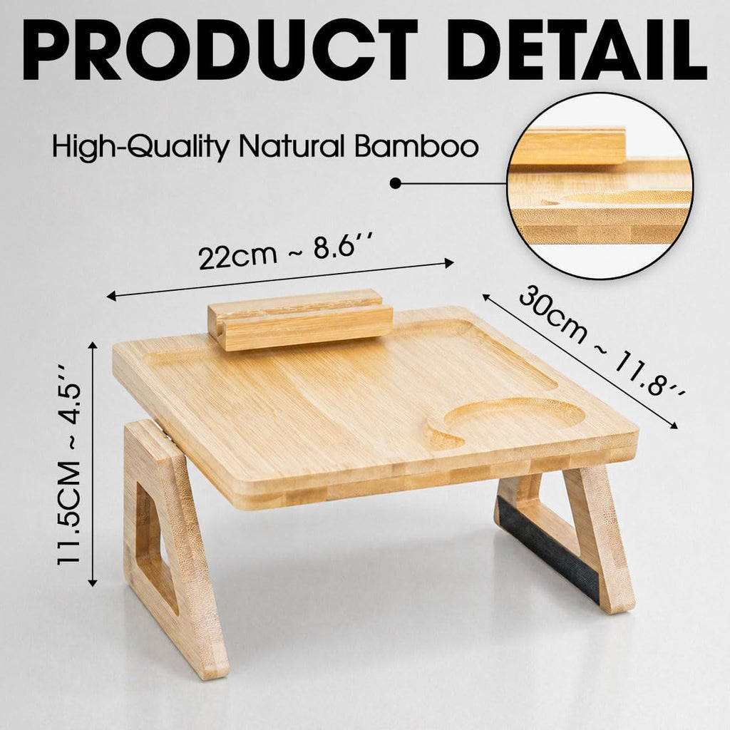 Wrappiness Custom Engraved Couch Arm Table for Dad, Wood Sofa Arm Rest Tables with 360° Phone Holder, Portable Sofa Armrest Tray for Drink Snacks, Gift for Fathers Day (The Original Legend)