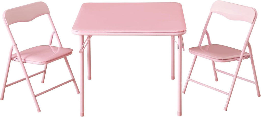 Heritage Kids Pink Kids Activity Table and Chair Set,3-Piece Furniture Set with 1 Square Table & 2 Folding Chairs, Playroom Table Set for Ages 3+