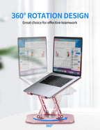 Adjustable Laptop Stand with 360 Rotating Base, Computer Stand for Laptop Ergonimic Foldable Laptop Riser for Desk Compatible with MacBook Pro/Air Notebook up to 16 Inches,Pink