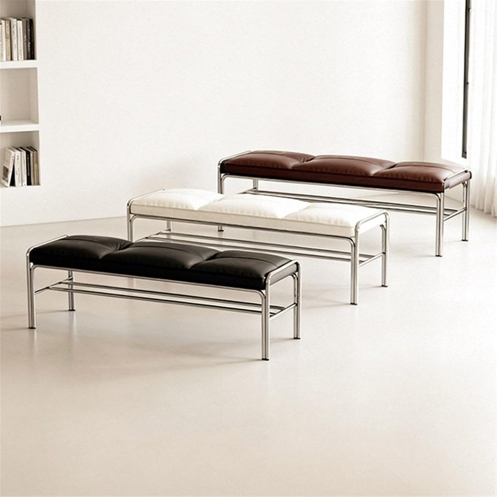 Modern Stainless Steel Long Bench with Leather Cushion Home-use Soft-Pack Sho...