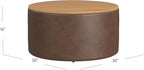 HomePop Modern Fabric Storage Ottoman with Wood Top - Faux Brown Leather
