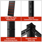 55.12" W Father&I 5-Shelf Industrial Adjustable Heavy-Dudy Tall Metal Steel Garage Storage Shelves Shelving Units/Rack System (Commercial) for Basement/Shop/Dorm, 84" H*55.12" W*24" D*, Black