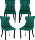 Velvet Dining Chairs Set of 4, Tufted Upholstered Dining Room Chairs with Back Ring Pull, Nailhead Trim and Solid Wood Legs, Modern Dining Chairs for Dining Room, Kitchen(Green)